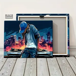 2D Flat, 1pc Framed DJ Music Poster - Retro Hip-Hop DJ with Headphones & Turntables - Solid Wood Frame & Wrapped Canvas - Waterproof Music Studio Decor - Modern Living Room, Bedroom, Party Decoration - Indoor/ Use - Ideal Gift for DJs & Music Lovers - Bol