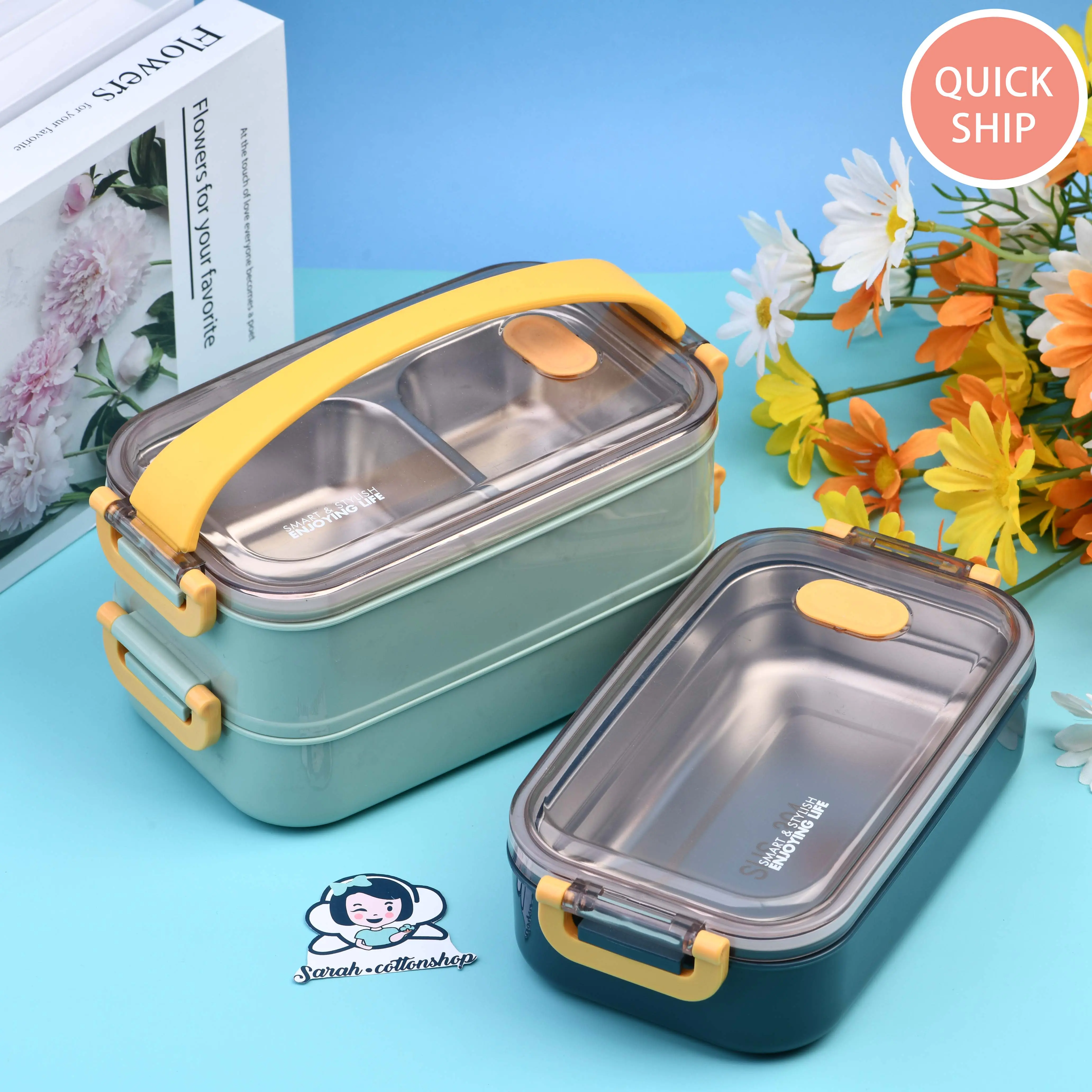 Blue Green Lunch Box With Stainless Steel Inner Layer,Water Insulation Heating,Food Storage Box Tableware,Eco Bento Box,Work Lunch Box,Back to schooll
