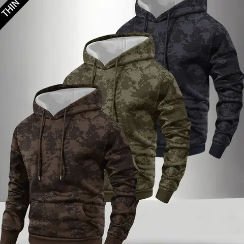 Men's 3-Piece Fitted Streetwear Set - Tie Dye Pullover Long Sleeve Hoodie, Eagle Print Jacket, Lightweight Stretch Knitting Fabric, Drawstring Hood, Casual OOTD Stylish Trendy Menswear