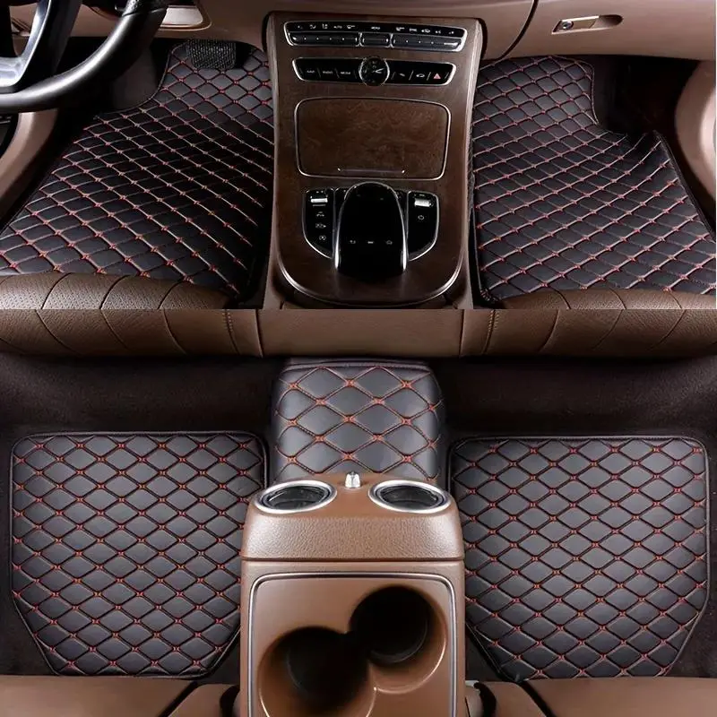 PU Leather Car Floor Mat, Waterproof & Dust-proof Auto Foot Pad Set, Fashion Car Interior Accessories for Men & Women