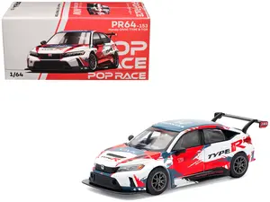 Honda Civic Type R TCR "Presentation" White with Graphics 1/64 Die Cast Model Car by Pop Race