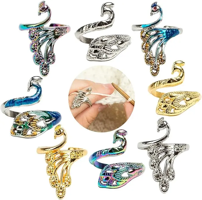 8 Pcs Adjustable Knitting Crochet Loop Ring, Braided Knitting Ring Yarn Guide Finger Holder for Mother Grandma Thanksgiving Presents