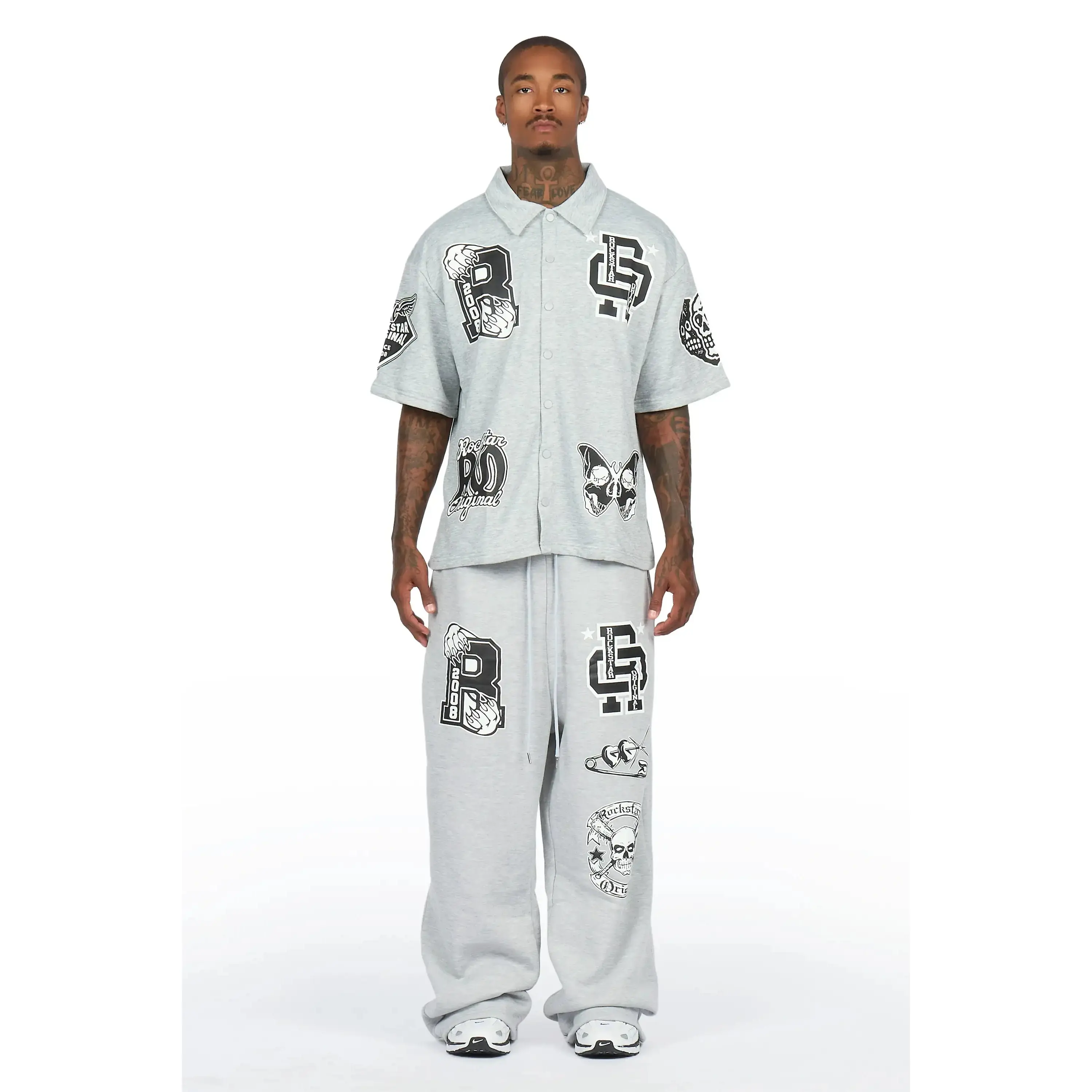 Igor Heather Grey Crop Boxy Shirt/Fleece Baggy Track Set
