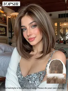 Topshe 13x6 Glueless Lace Front Wig, Short Mixed Color Straight Hair Bob, Natural Hairline, Heat Resistant, Comfortable, Easy to Wear, Lace Front Bobs