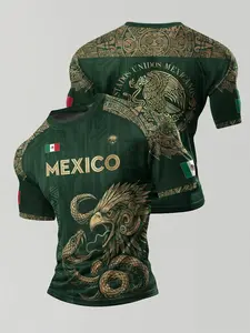 Men's Aztec Totem Football T-Shirt, Deep Gold Print, Quick-Dry Breathable, Loose-Fit, Casual Style, Retro Design Vintage Basketball Jersey, Sports Jersey Tee, Quick Drying Tops