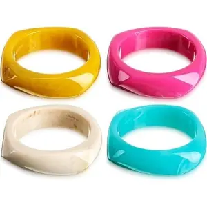 4PCS Colorful Square Resin Bangle Bracelet, Wide Geometric Irregular Wristbands Women, Dazzling Fashion Accessories for Women