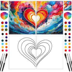 2 Pack Couples Pre Drawn Canvas  Kit for Adults Valentines Sip and  Art Gifts Valentine's Day Theme Stretched Canvas for Couples  Date Night Anniversary, 8'' x 10'' (Heart)