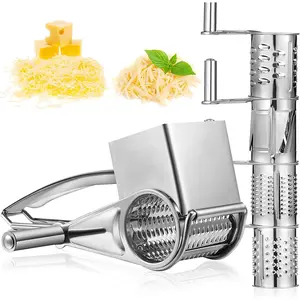 Rotary cheese grater stainless steel handheld rotary parmesan grater cheese cutter slicer shredder with 4 stainless drum for grating hard chocolate nuts kitchen tool