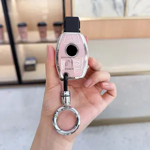 ACEBOYfor Mercedes Key Fob Cover 3 Button Pink TPU Bling Car Key Chain Accessories Keys Case Shell Protector for Mercerdes Benz AMG GLC GLA CLA GLS GLE GLK CLS C 300 G E S ML Class