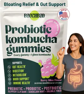 Probiotic Kombucha Gummy with Prebiotics Probiotics and Postbiotics Fiber Supplement Slippery Elm Dandelion Root and MCT Oil for Bloating and Gut Health Support for Women and Men Daily Digestive Vitality and Wellness Supplement 60 Count Gummies