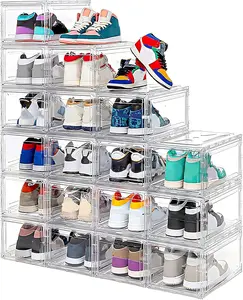 12 Pack Acrylic Clear Shoe Boxes– Ultra Clear Plastic Stackable Sneaker Storage for Sneakerhead. Professional Grade Shoe Display Case with Magnetic Door .Boots and Hat Organizer.Fits US Size 15 MMBABY