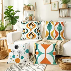 Vibrant Modern Style Abstract Geometric Decorative Pillow Covers, Set of 4 (Pillow Inserts Not Included), with Invisible Zipper, Easy to Clean, Suitable for Bedroom, Living Room, Sofa, Car and Home Decoration.