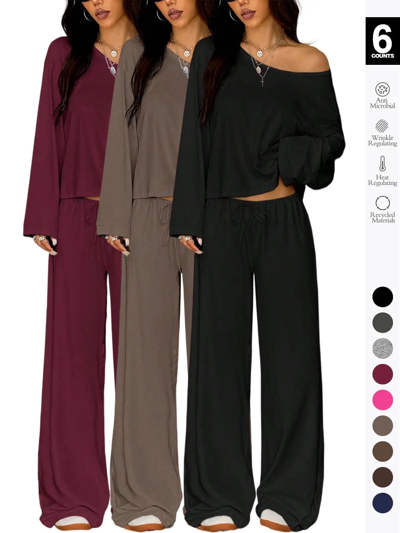 2 Piece Set Women Sleepwear Loungewear, Elegant Simple Solid Color Loose Long Sleeve Thermal Top And Pants pajamas Set, Pjs For Autumn/Winter,All Season Fashion 2 Piece Set Women Sleepwear Loungewear, Elegant Simple Solid Color Loose Long Sleeve Thermal Top And Pants pajamas Set, Pjs For Autumn/Winter,All Season Fashion