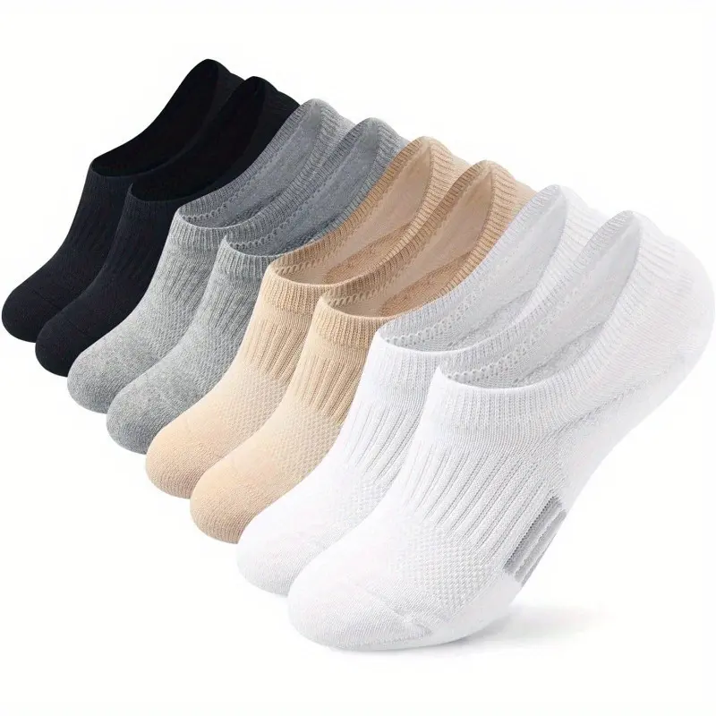 Women's 4-Pair Plain Cotton No-Show Athletic Socks - Low Ankle, Shock-Absorbing, Invisible Ankle, Sporty Socks Ideal for Running, Sports, Athletic Sock