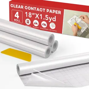 4-Roll Clear Contact Paper - 18"x4.5ft Self-Adhesive Liner for Books, Crafts & Documents