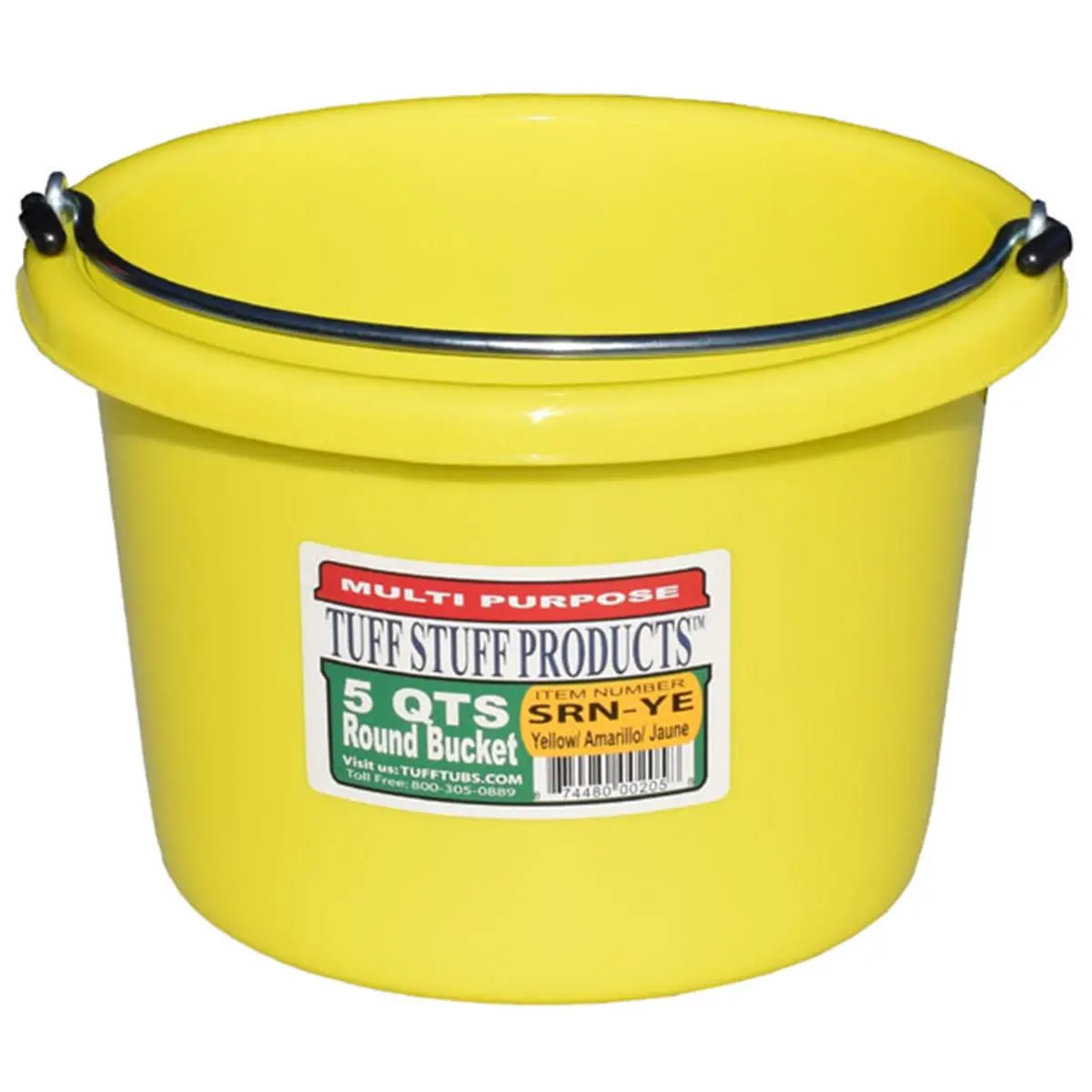 212 MAIN Tuff Stuff SRNYE Multi-Use Plastic Bucket - 5 qt. Round Yellow Polyethylene Bucket for Paint, Seed, Beverage Coolers & All Home Needs, 6.5x10x10 in