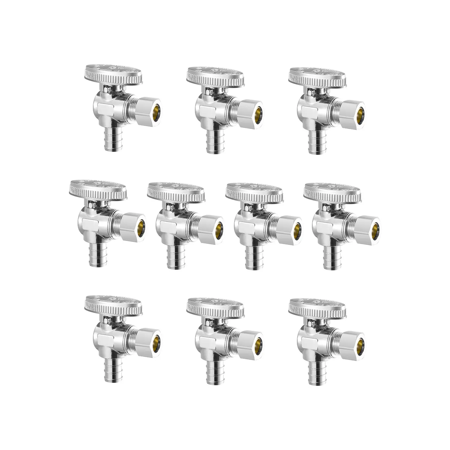 【summerfinds】VEVOR 10 Pack Angle Stop Valve, Water Shut Off Valve 1/2" PEX x 3/8" OD Compression, 1/4 Turn Chrome Plated Brass Shutoff Valves for Bathroom Kitchen Toilet Shower Plumbing