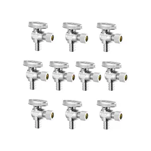VEVOR 10 Pack Angle Stop Valve, Water Shut Off Valve 1/2" PEX x 3/8" OD Compression, 1/4 Turn Chrome Plated Brass Shutoff Valves for Bathroom Kitchen Toilet Shower Plumbing