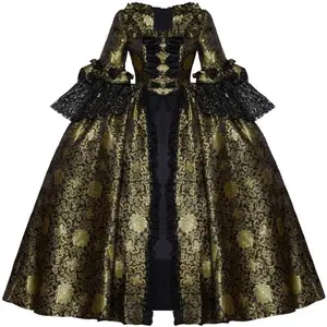 Women's Queen Marie Antoinette Rococo Ball Gown Gothic Victorian Dress Costume Gold Black