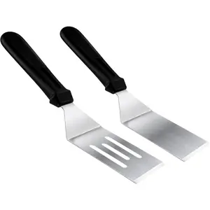 Metal Spatulas for kitchen Use, 2 count Professional Serving Spatula with Heat Resistant Handle, 9.8 Inch Stainless Steel Spatula Ideal for Pancakes, Eggs, Griddle Scraper, BBQ or Desserts