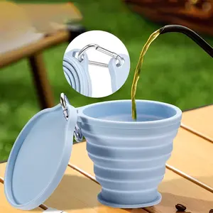 Foldable Silicone Water Cup, Travel Portable Mouthwash Cup with Lid, Heat-Resistant Tea Cup, Backpack Hook Design, Ideal for Camping, Outdoor Activities