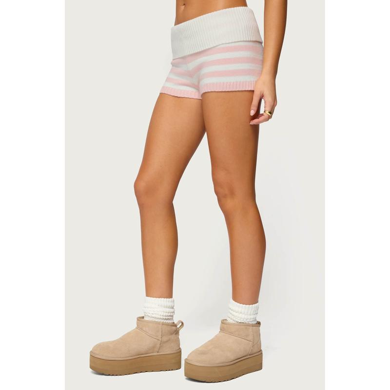 Saphi Striped Foldover Knit Shorts