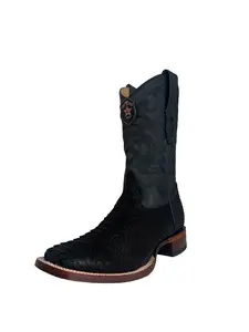 Wide Square Toe Python Nobuck Black Leather Sole