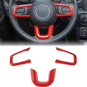 JL JT Steering Button Frame Red Panel Decoration Interior Accessories for 2018-2025+ Jeep Wrangler JL, for 2020-2025+Jeep Gladiator JT, 3PACK-