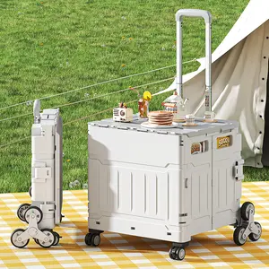 Foldable Utility shop Cart Folding Portable Rolling Crate Handcart with Durable Heavy Duty Telescoping Handle Collapsible 4 Rotate Wheels for  Travel,Shopping, Luggage, Office, Teacher tiktokshopspringglowup Lockable Outdoor Storage Box work organizer XXL