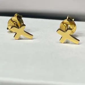 Cross Stud Earrings- 14k Gold