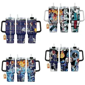 Shoto Premium Anime Hero Academia 40oz Tumbler with Straw - Fire & Ice Guardian Insulated Travel Cup - Ideal Gift for Anime Fans - Aesthetic Elemental Power Mug