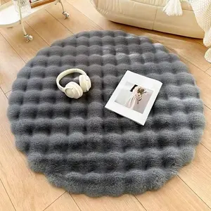 Round Waffle Plush Rug - Super Soft Double Layer Floor Mat, Non-Slip Fluffy Rug for Bedroom and Living Room, Comfortable Modern Home Decor