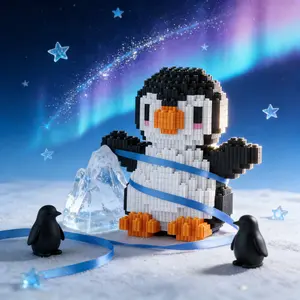 Cute Penguin 3D Puzzle Building Blocks Decoration, Bookshelf Home Office Cabinet Decor, Party Living Room TV Stand Display Gift