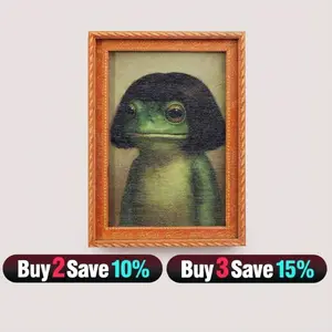 Funny Frog Magnet with Bob Haircut - Weird Core Fridge Decor - Cute Meme Gift for Bestie & Coworker Wooden Sass Sign