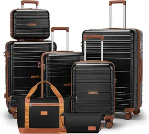 Luggage Sets with 7 Piece, Hard Shell Suitcases with Spinner Wheels and TSA Lock, Lightweight Carry On Luggage with YKK Zippers (Black, 7 piece sets（14/18/20/24/28/DB/TB）)