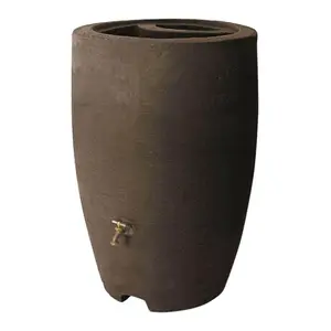 Algreen Athena 50 Gallon Plastic Rain Water Collection Drum Barrel, Brownstone Pot Bucket