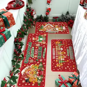 Christmas Kitchen Rug Set, Farmhouse Gingerbread Man Baking Mat, Holiday Cooking & Celebration Carpet, Pet Friendly Non-Slip Soft Plush Pad, Farmhouse Kitchen Rugs