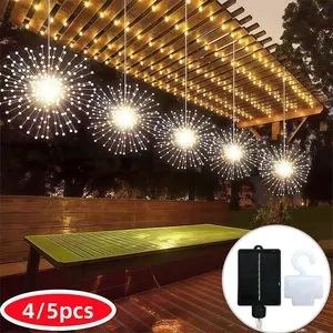 4/5pcs Solar Hanging Firework Lights for Eaves Solar Powered with Light Sensor Control Outdoor Garden Yard Decorative Lights