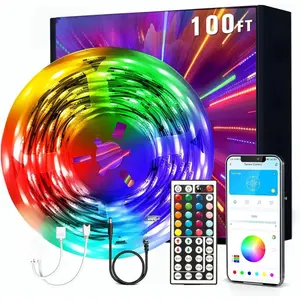 LED Strip Lights 100ft Smart Lighting with App Remote Control RGB LED Lights for Bedroom Music Sync Color Changing Home Decor Party 1 Roll Easy Installation Timer Function