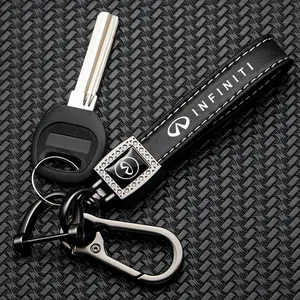 Infiniti Leather Keychain, High-Quality Metal Key Holder, Stitched Leather Strap Design, Durable Alloy Car Accessory