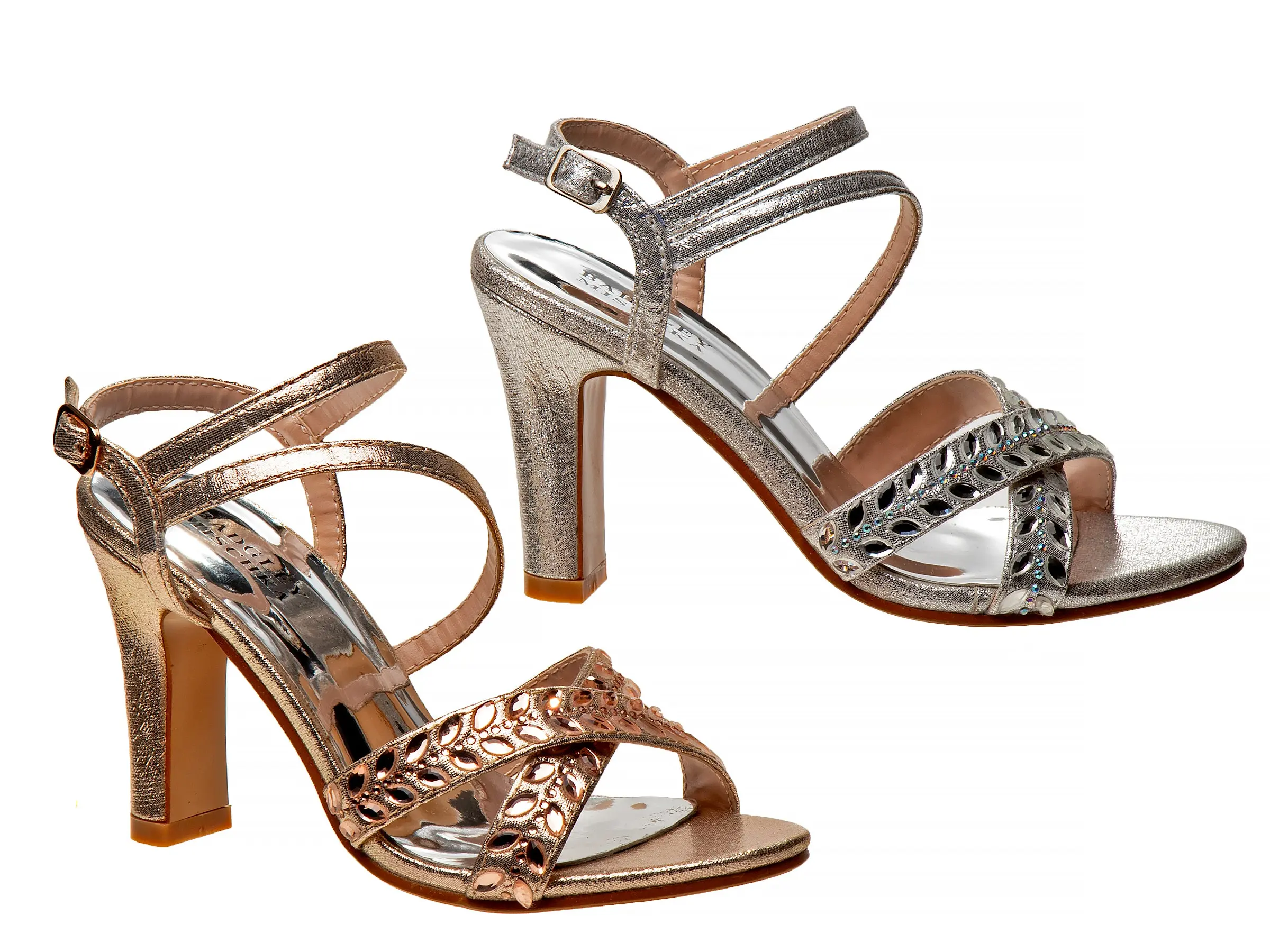 Badgley Mischka Girls' Cushioned Rhinestone Block Heel Sandals, Strappy Party Shoes with Adjustable Ankle Strap for Weddings (10 - 11 Years)