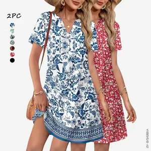 Summer Dress Dresses for Women 2026 Casual Summer V Neck Wedding Guest Dress Short Sleeve Fashion Beach Vacation Clothes
