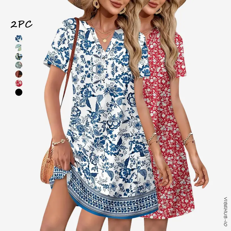 short sleeve summer dresses Watercolor Print Relaxed Short Sleeve Dress main image 0