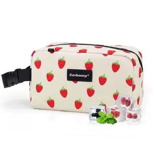 CERBONNY Mini Freezable Bag for Women, Cute Strawberry Pattern, Small Lunch Bag, Little Snack Bag, 3 Cans Capacity Mother's Day