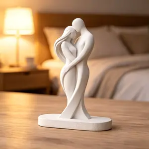 Artistic Love Couple Statue, Modern Home Decor Sculpture, Romantic Ornament for Bedroom, Living Room, Entryway, Minimalist Luxury Accent