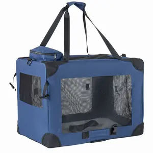 32''/36"/40" Soft Dog Crates Kennel, 3-Door Portable Folding Pet Carrier with Mesh Windows, Straps and Fleece Mat for Dogs, Cats, Rabbits, Meeting the needs for indoor, outdoor, and travel use, Dark Blue