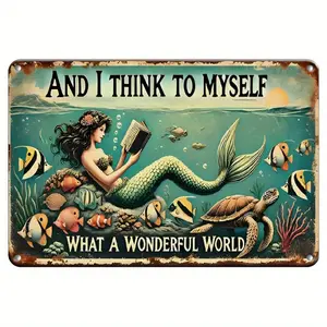 1pc Mermaid Reading - Ocean Fantasy Style 8*12 Inch Aluminum Sign - Great for Mermaid Fans and Beach - themed Decor