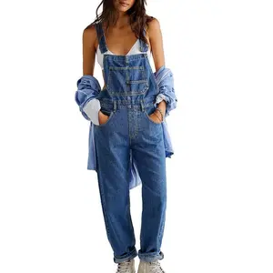 Overalls Women Loose Fit Denim Bib Baggy Overall Jumpsuit Straight Wide Leg Stretchy Jean Pants Fashion