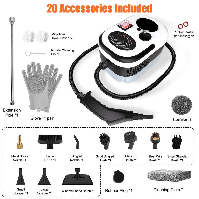 Portable Powerful 2500W Handheld Steam Cleaner - 20 Attachments Pet Hair/Grease