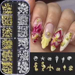 1pc 12-Grid Gold Bowknot 3D Nail Art Charms | Gold/Silver Glitter (Cross/Butterfly) | Y2K Soft Girl Must-Have | Nail Art Design | Diy Nail Art | Nail Art Supplies